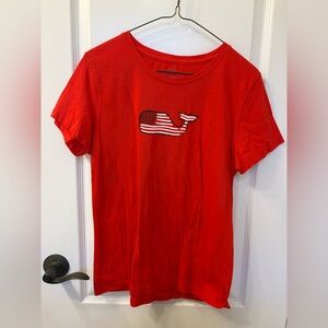 Vineyard Vines Red Tee with Flag Whale Logo